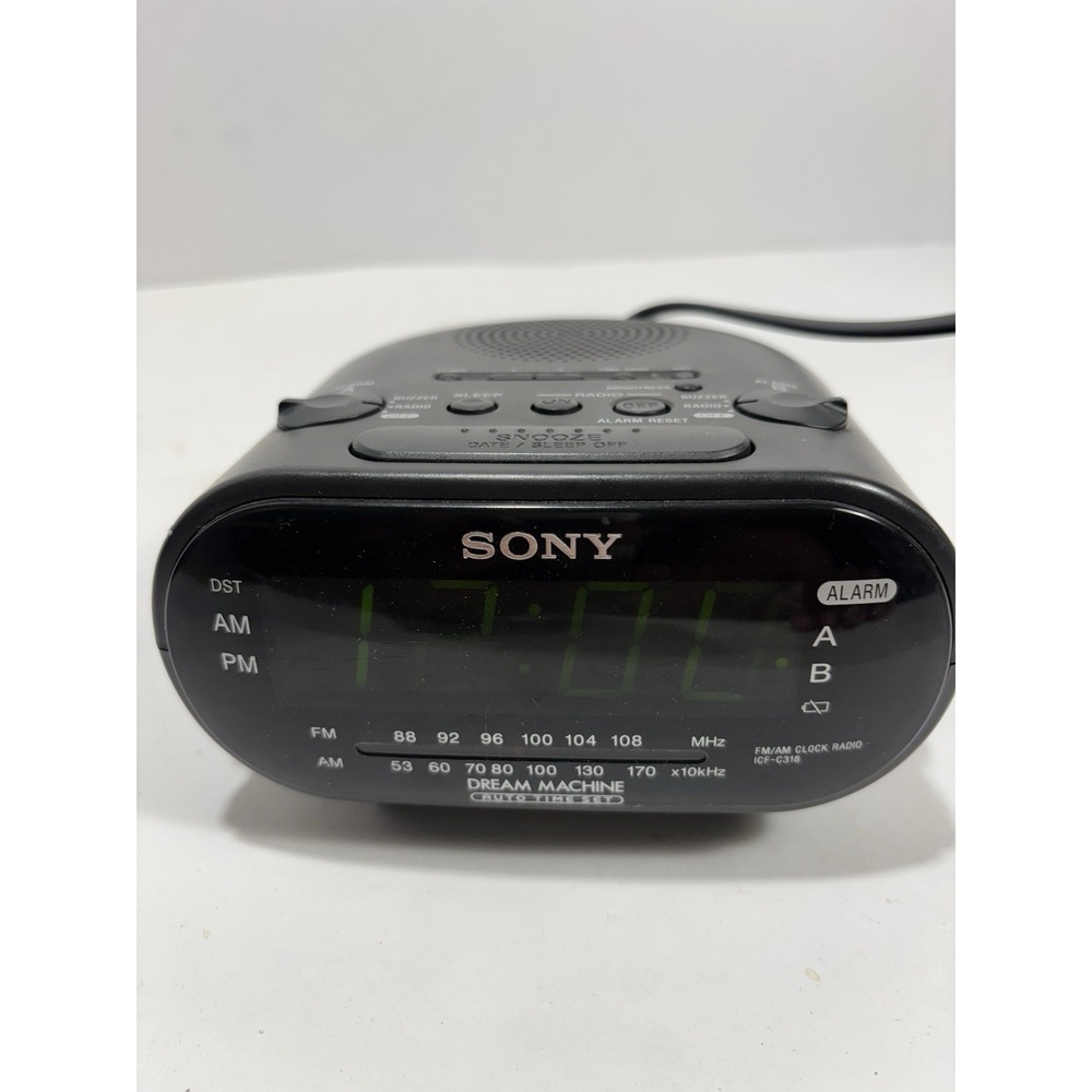 Clock Radio Retro Sony ICF-C318 Dream Machine Dual Alarm Auto Time AM/FM Black